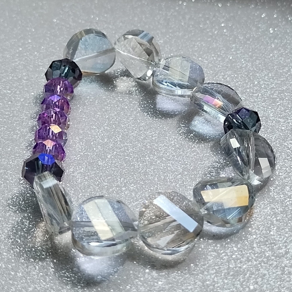 Elegant Crystal and Purple Beaded Bracelet